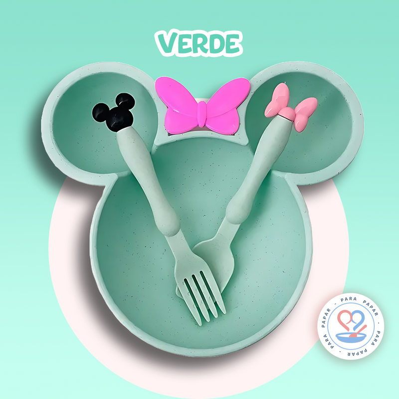 Prato Infantil Minnie com Talheres - Kit de Introdução Alimentar Disney