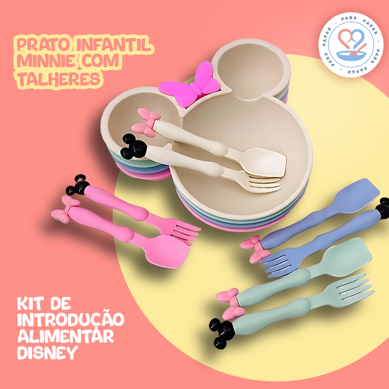 Prato Infantil Minnie com Talheres - Kit de Introdução Alimentar Disney