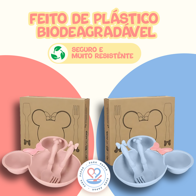 Prato Infantil Minnie com Talheres - Kit de Introdução Alimentar Disney